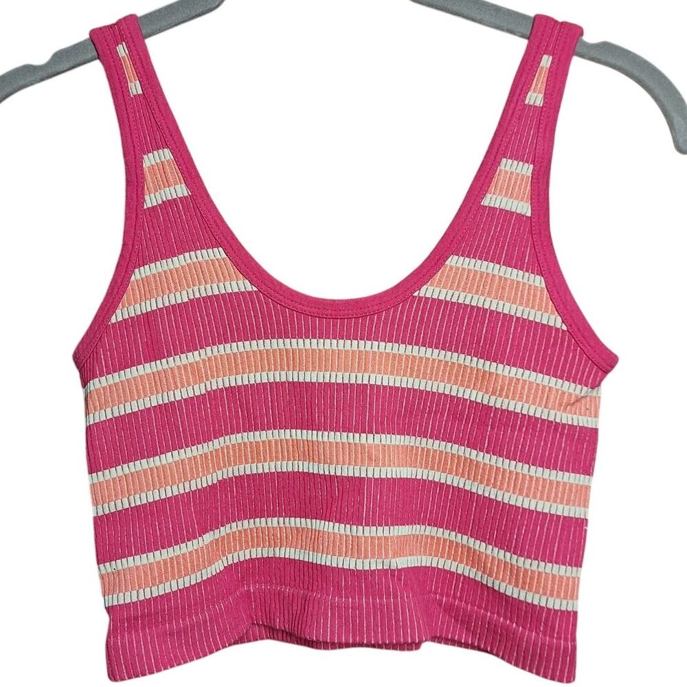 Urban outfitters out from under drew striped crop tank pink yellow size small - Picture 2 of 4